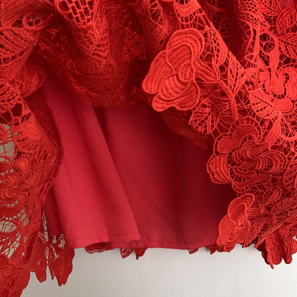NWT Lover + Friends Womens Mini Lace Dress Size S Cherry Red Dopamine Dressing - Picture 7 of 11